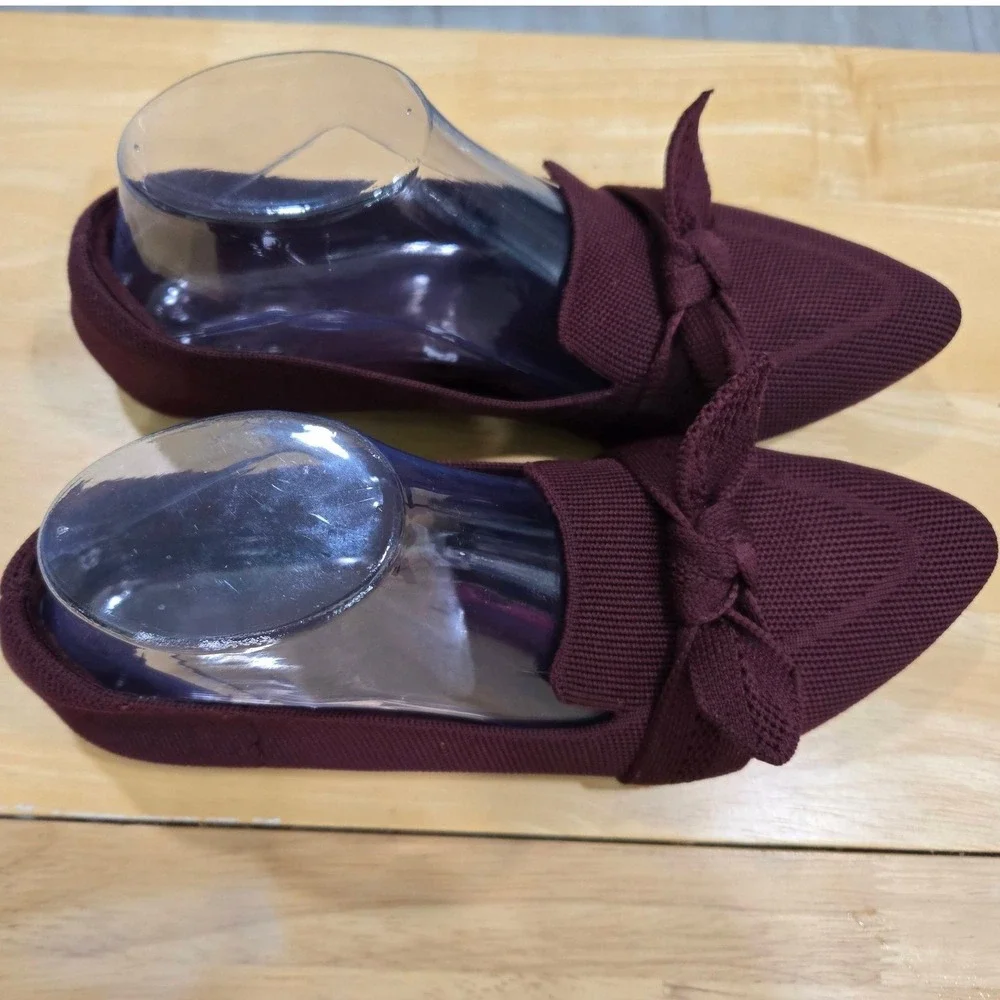 Seychelles Sable Wide Flats Womens 8W Burgundy Bow Pointed Toe Loafers